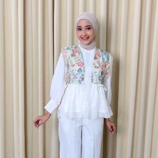 Delova Wardrobe - LUNA VEST Brukat Collection | Outer Rompi Modern Vintage Bordir Premium, Atasan Wanita Tali Renda Luaran Baju Pakaian Tulle Tile Lace Brokat Prada untuk Kondangan, Wisuda, Lebaran, Raya, dan Kebaya Kekinian - Viral Look