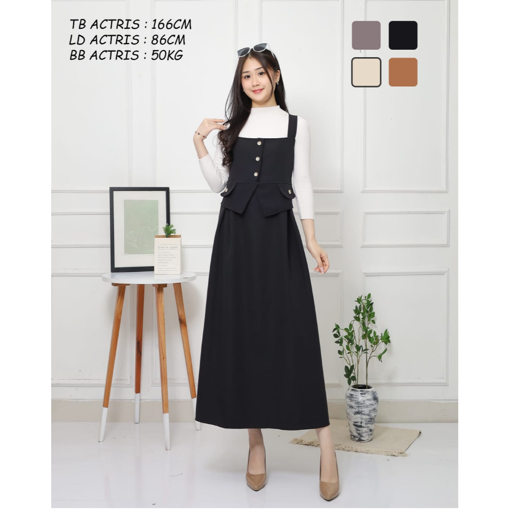 DRESS WANITA / KOREAN DRESS / KOREAN STYLE / DRESS SINGLET / OVERALL PANJANG / BAJU KODOK