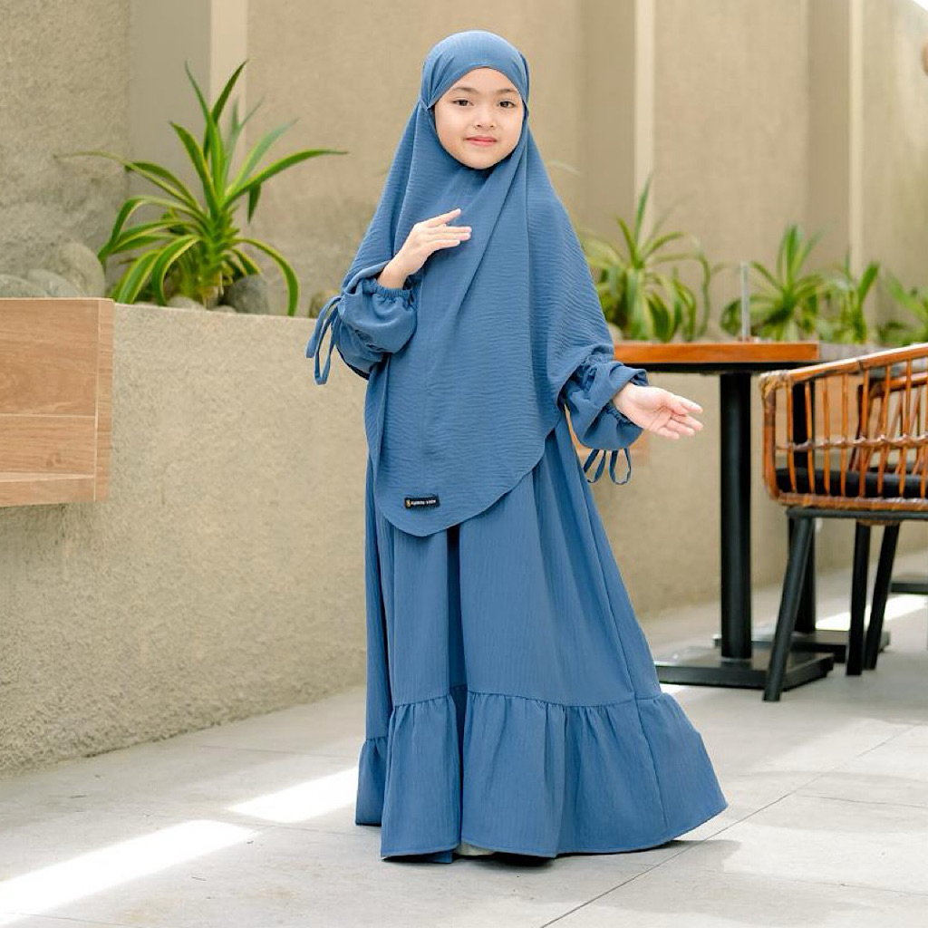 fast delivery syakila kids-medina set gamis anak syari khimar bergo free cadar bandana untuk usia 2