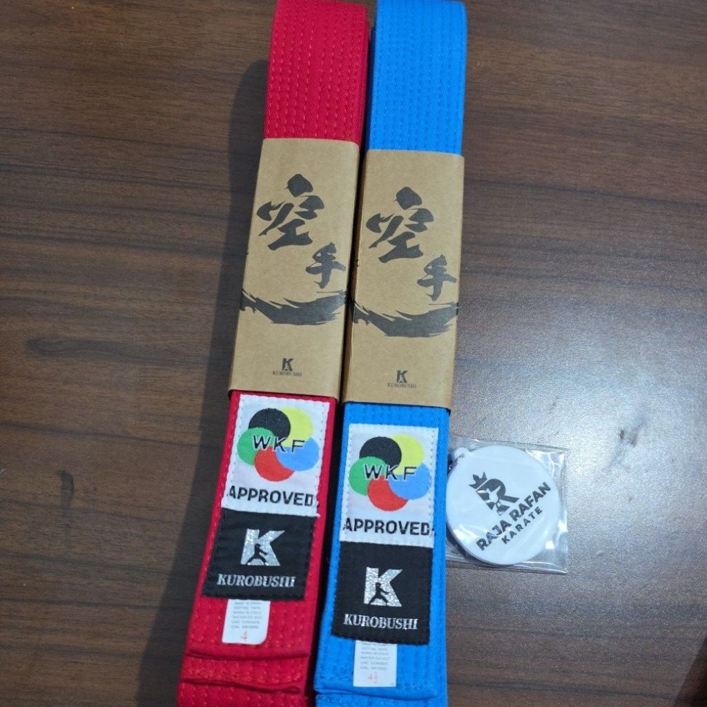 Sabuk Karate Merah Biru Wkf Approved Kurobushi Original 2026 Sabuk Pertandingan