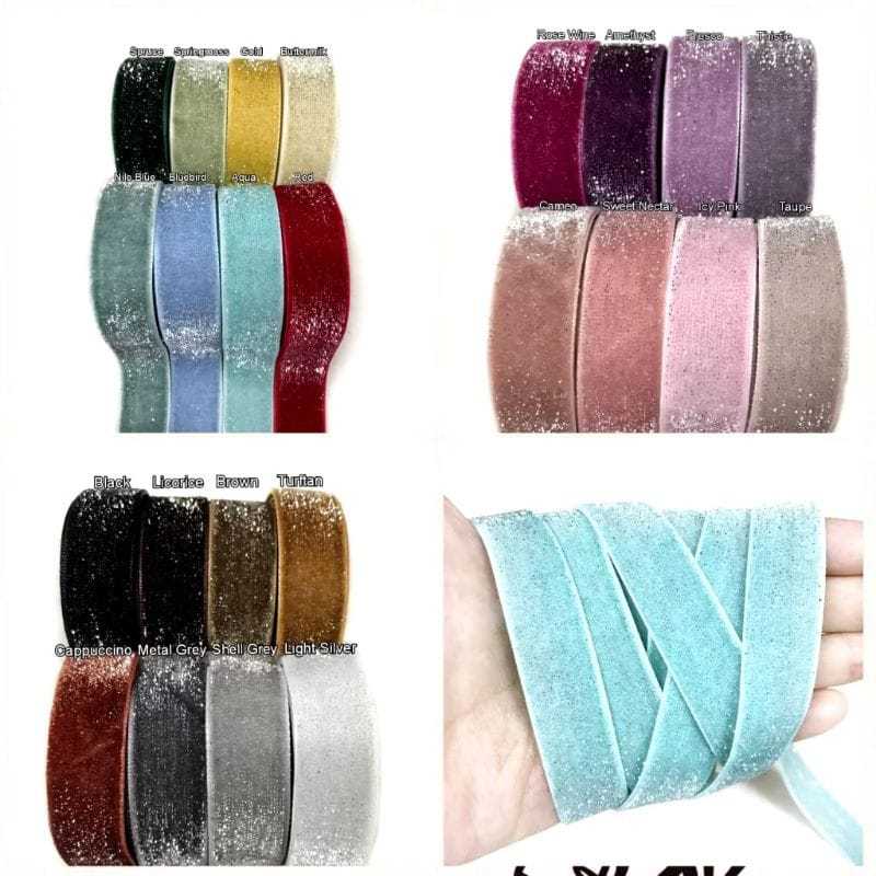

10YARD - 1,6 CM | PITA BLUDRU GLITTER HALUS SILVER | VELVET GLITER SILVER (5/8") / PITA BLUDRU GLITTER