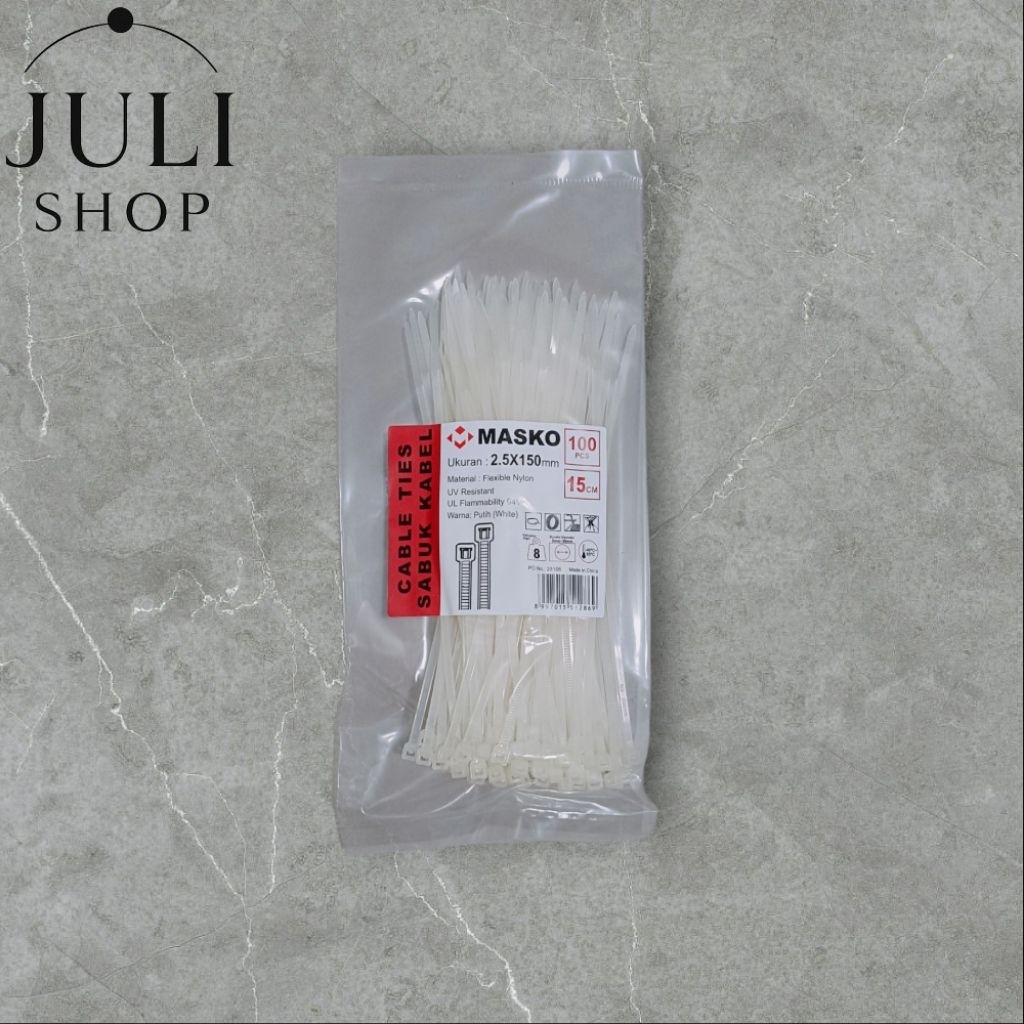 

Kabel Ties Masko 15cm Putih 2.5 x 150mm 100pcs | Cable Ties Nylon