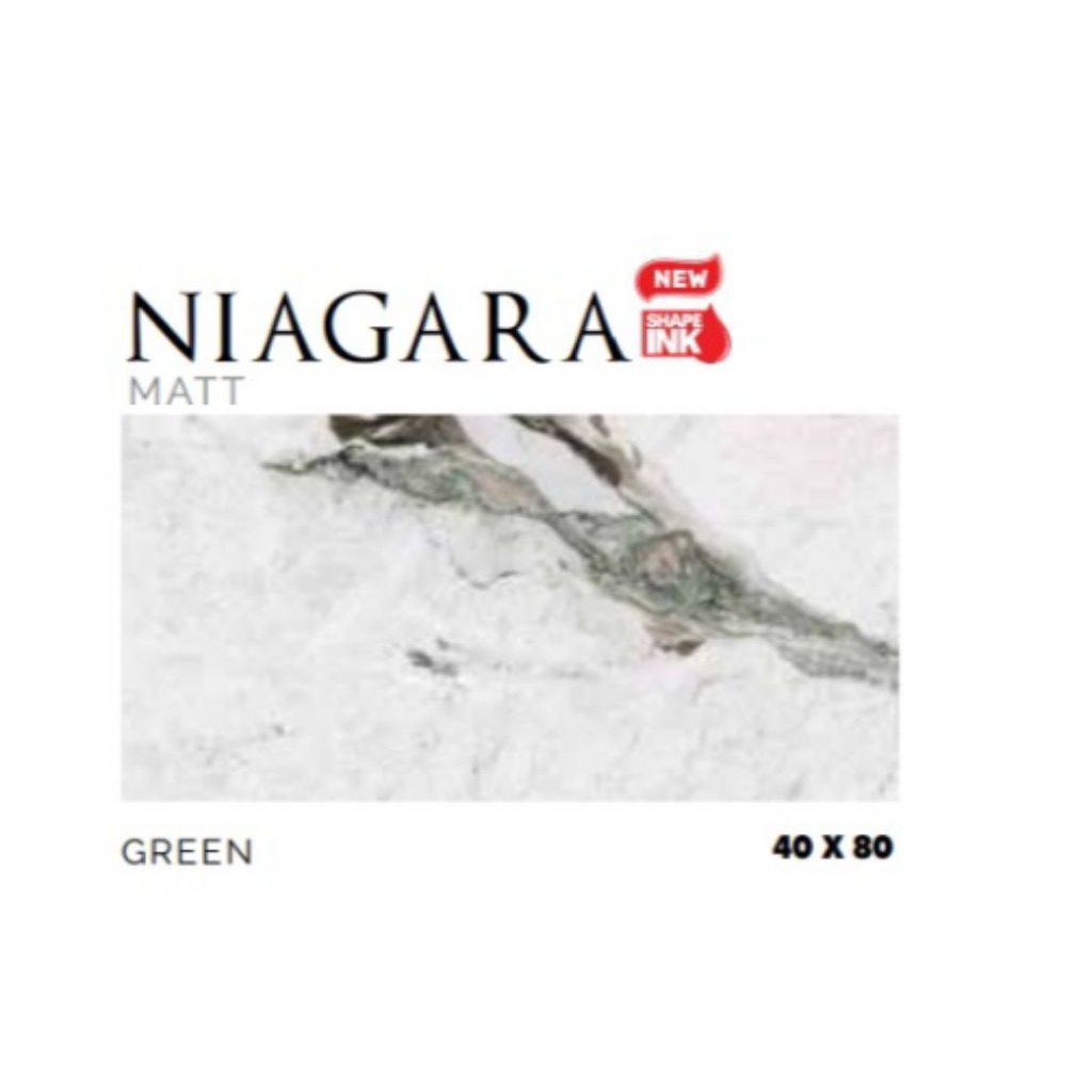 KERAMIK MERK PLATINUM TIPE NIAGARA GREEN UKURAN 40X80 WARNA LATAR PUTIH CIRAN MARMER HIJAU PERMUKAAN