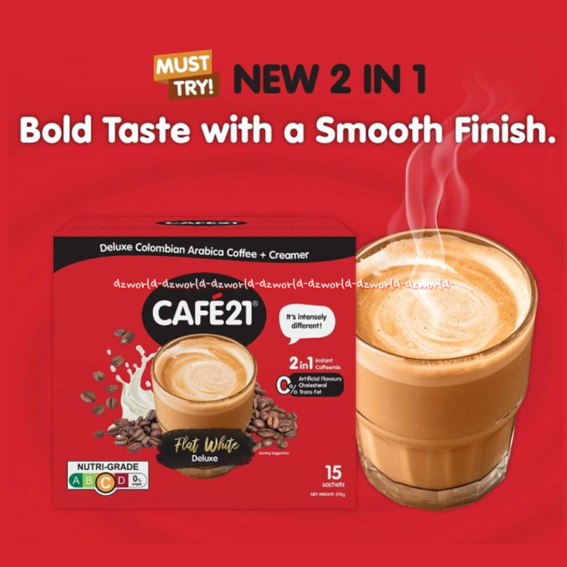 

Cafe 21 Isi 15sachet Flat White Deluxe Colombian Arabica Flat White Deluxe Low Fat Oat Latte Coffee Real Oat Kopi Instan No Sugar