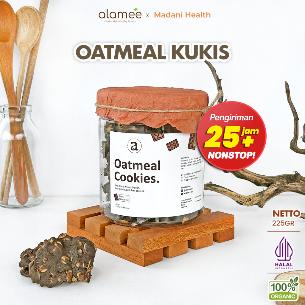 

ALAMEE Oatmeal Diet Cookies - Cemilan Dark Choco Chocolate Snack Kue Kukis Sehat Healthy Snack 225gr