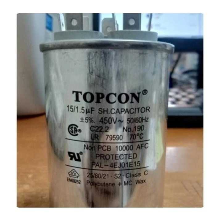 RF4675 kapasitor capacitor ac 15+1,5uf 450 vac topcon 15uf+1,5uf 400v 450v by PCM LTC GLODOK