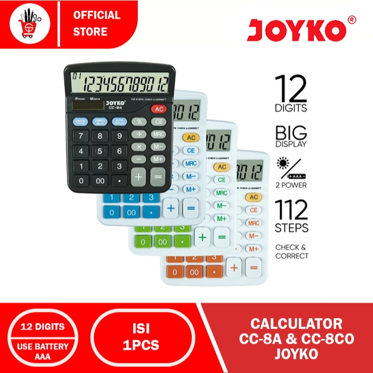 

Calculator Kalkulator Joyko CC-8A & CC-8CO 12 Digits Check Correct (1PCS)