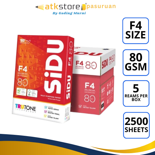

SIDU HVS F4 80gr 1 Box (5 Rim) - Kertas HVS Folio Sinar Dunia 80 gsm
