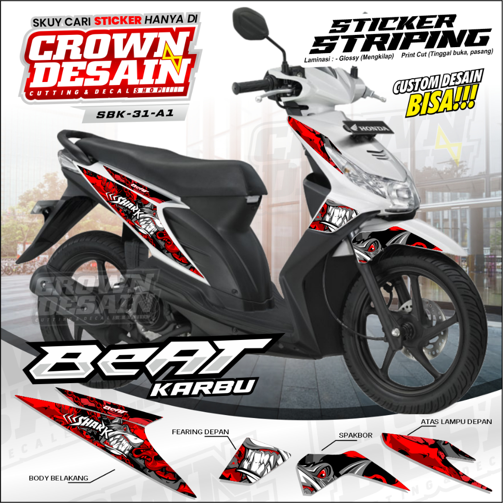 Stirping Beat Karbu Sharky - Accesories Motor - List Body Variasi Stiker Skotlet - Stiker Honda Beat