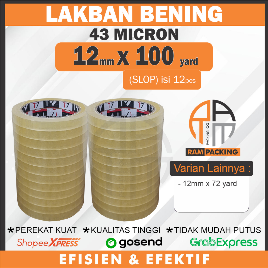 

SLOP isi 12, Selotip Bening 1/2 inch 12mm x 100 Yard 43 Micron KUAT EKONOMIS