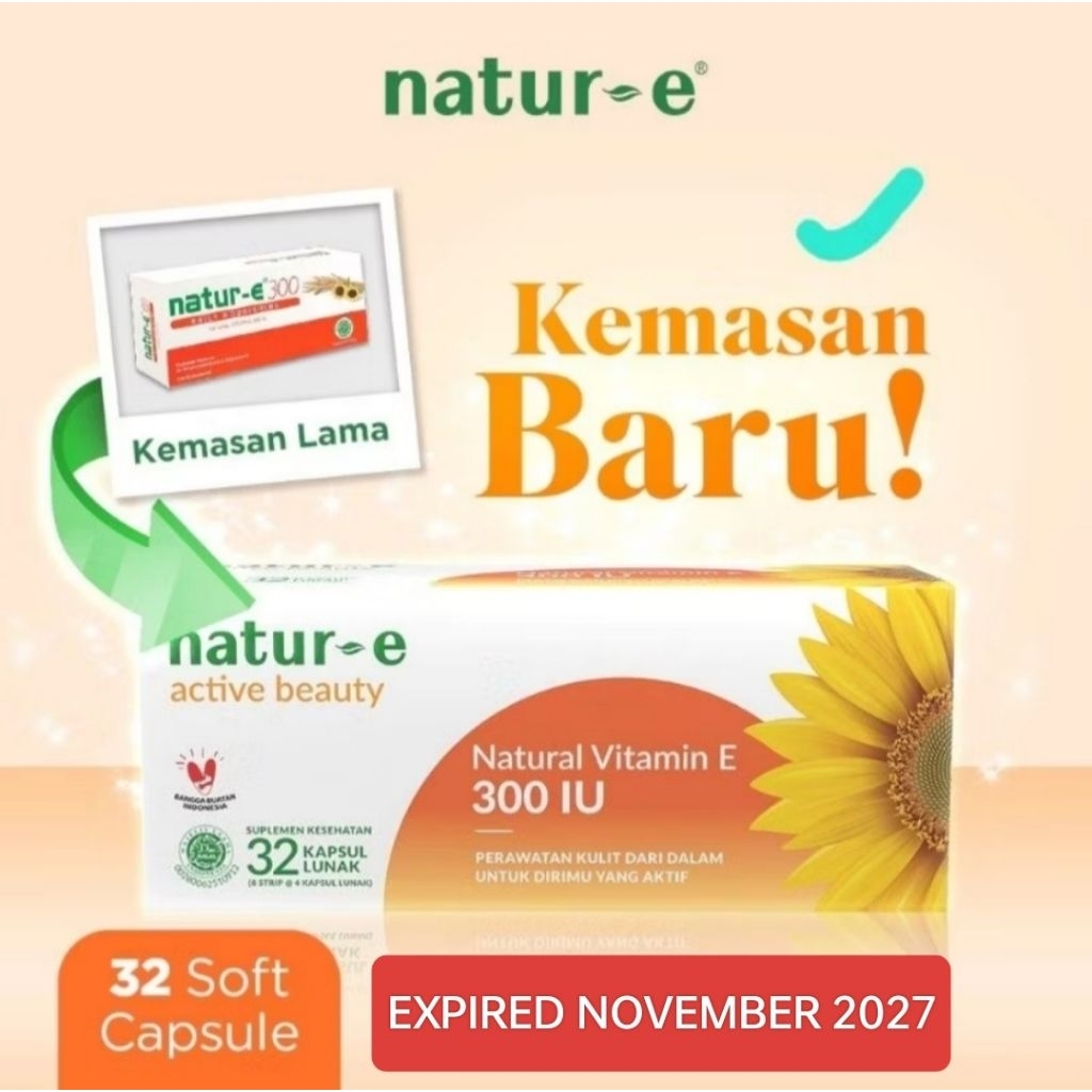 Nature E Active Beauty Natural Vitamin E 300 IU Nature - E Suplemen Kesehatan Badan & Kulit Box isi 
