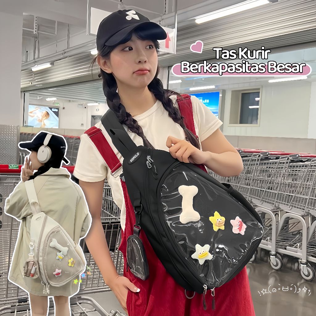 [NEW] Tas Bahu Pvc Transparan Unisex/Tas Dada Wanita Lucu/Tas Dada Kurir Kanvas Impor Korea Selatan/