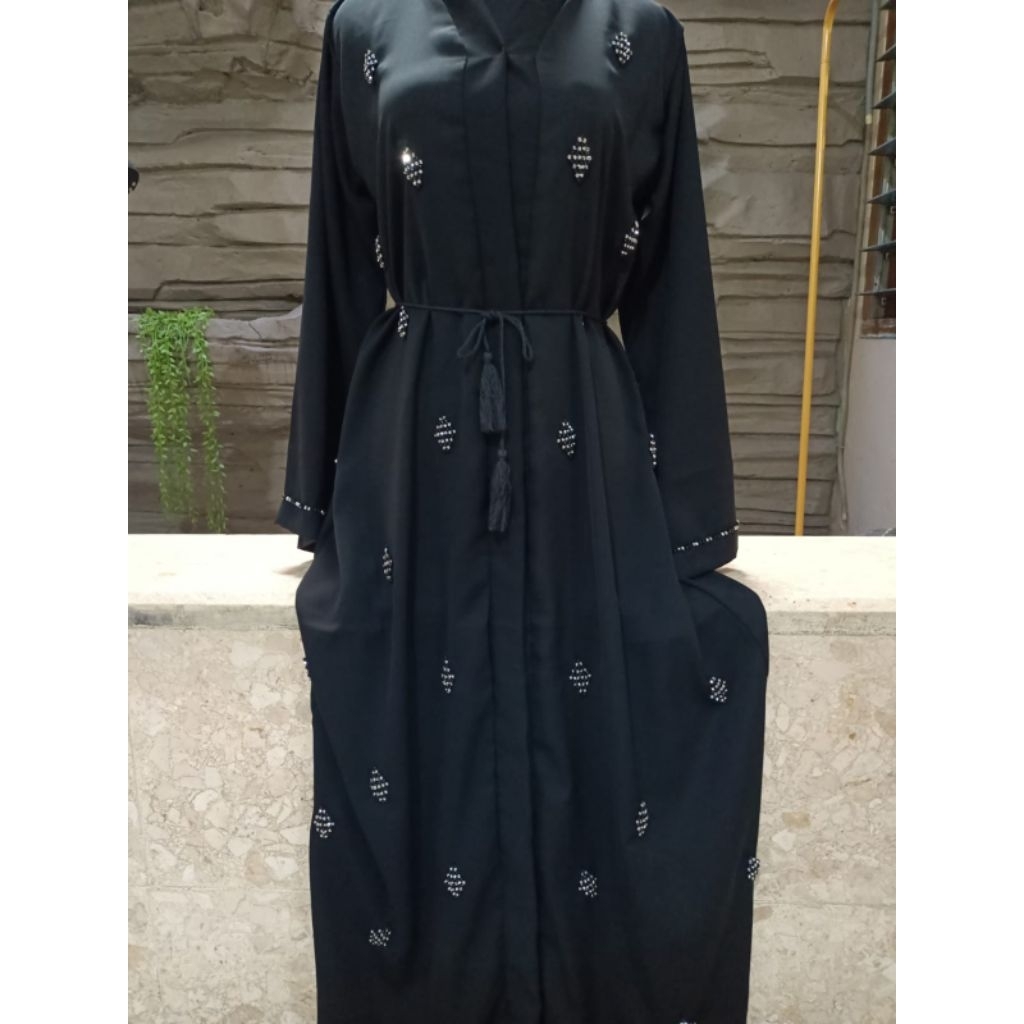 Abaya hitam fursan payet crystal import gamis hitam fursan terbaru