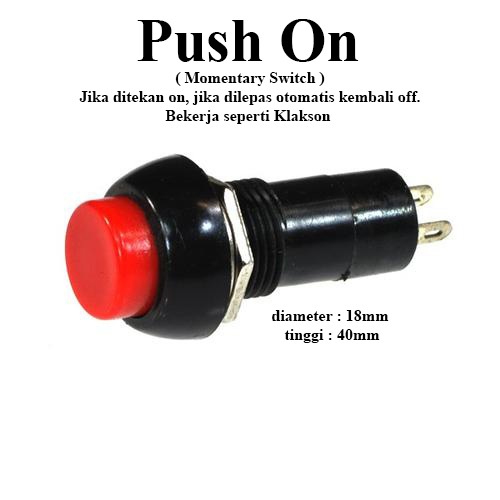 Push Button Switch 2pin Bulat Kepala Merah