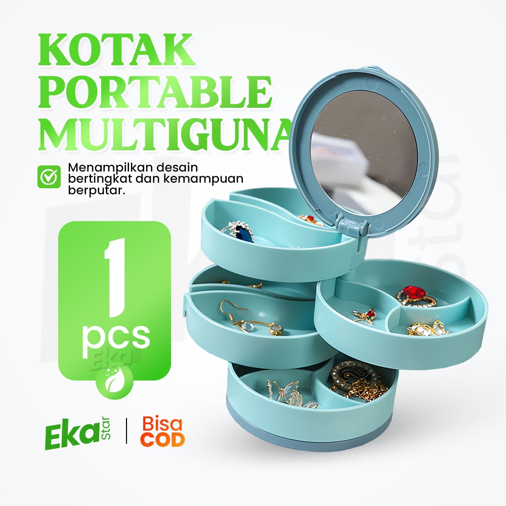 Rak Perhiasan 4 Tingkat Aksesoris Anting Gelang Kalung Jewelry Box Bulat Putar Portable