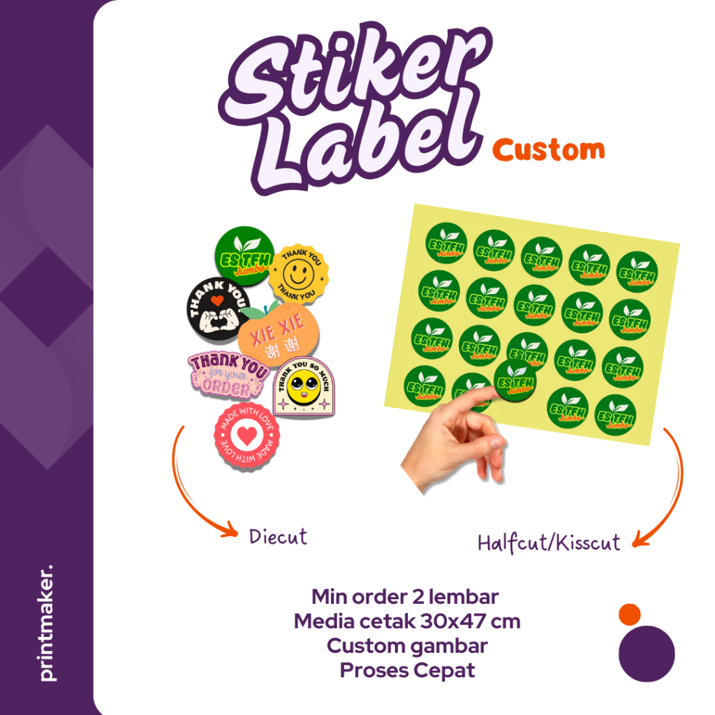

Stiker Label Custom | Custom ukuran dan gambar | Halfcut/kisscut & Diecut