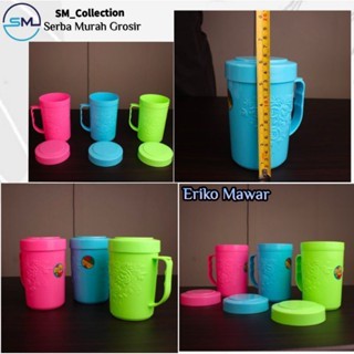 Cangkir kopi/water cup/gelas bening plastik/gelas minum teh/mug Mawar tutup