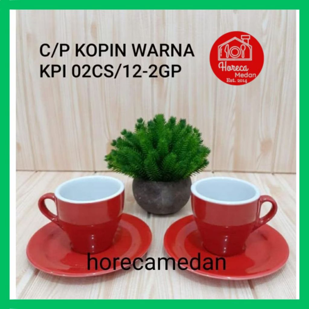 Cangkir piring keramik slim two tone set isi 6pc / cangkir kopi latte