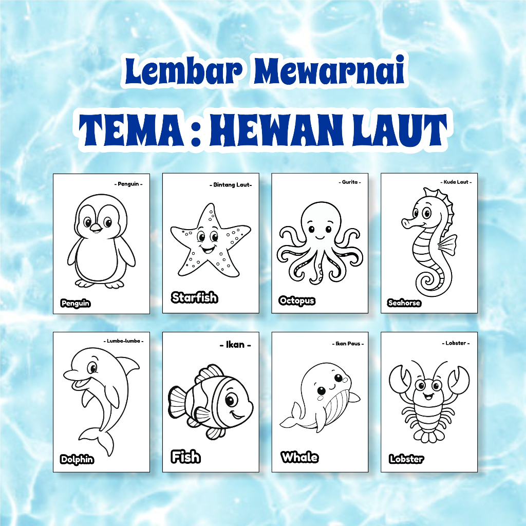 

Aktivitas Mewarnai Tema Hewan Laut – Cocok untuk PAUD & TK (Isi 4 Lembar)