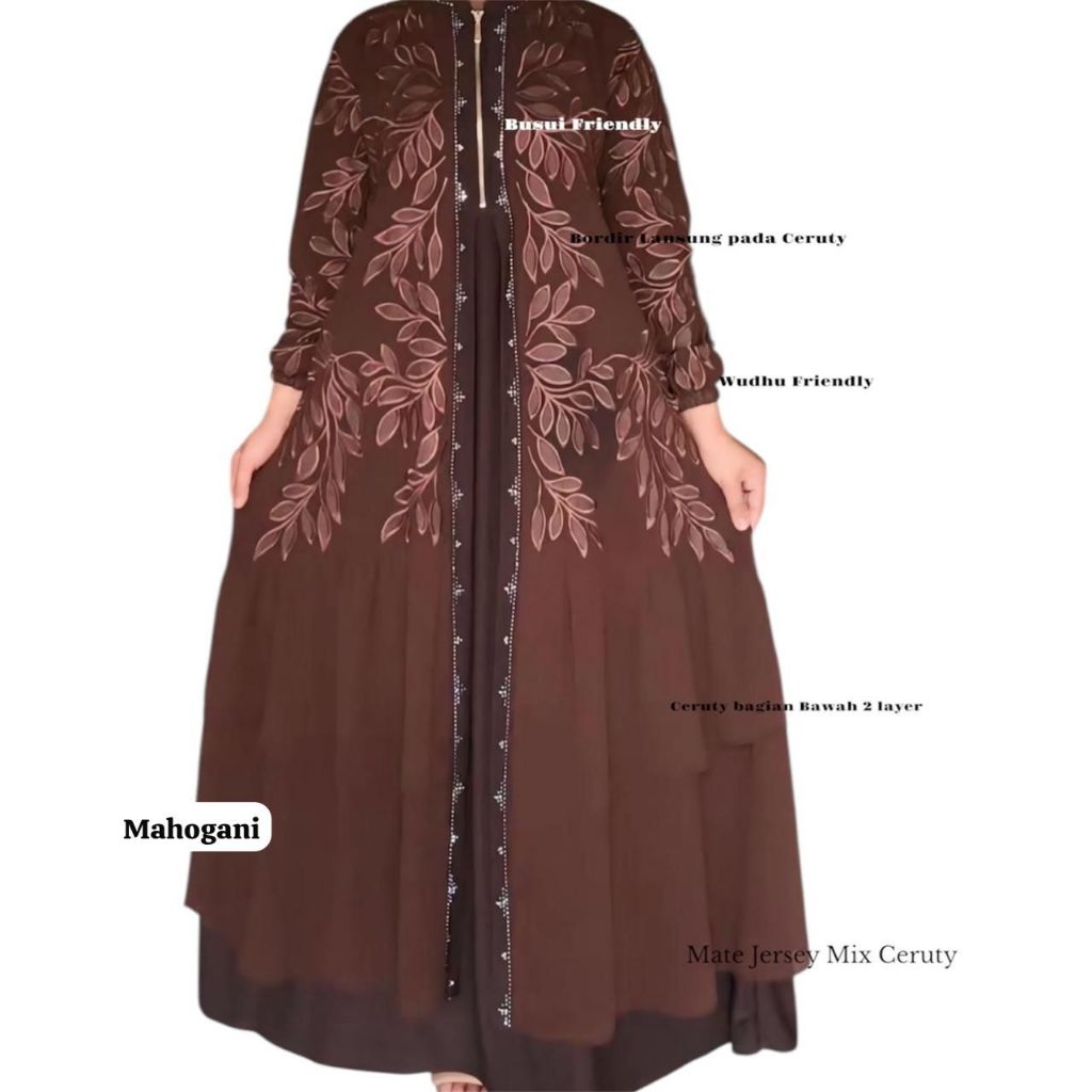 GAMIS ABAYA TURKEY ADIBA BORDIR  DAN PAYET MEWAH FULL HITAM