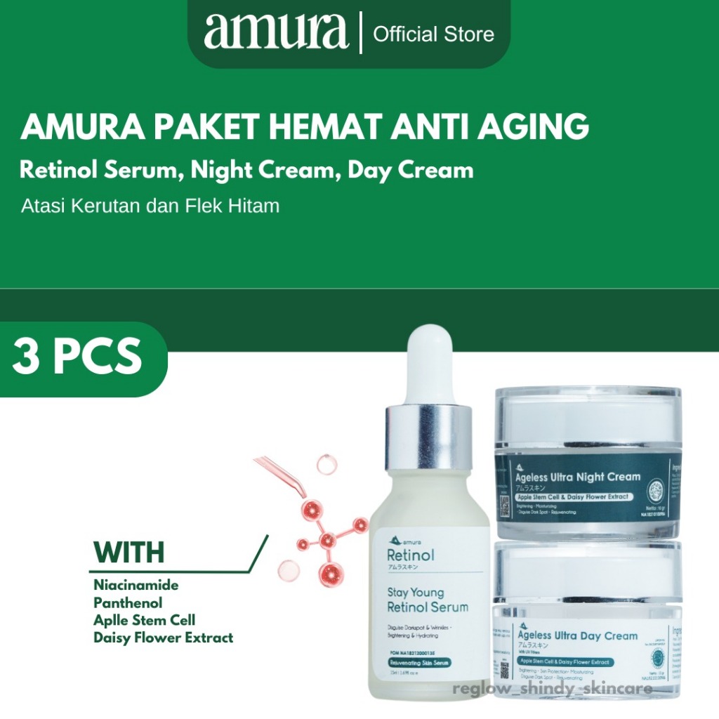 Amura Paket Hemat Anti Aging (Retinol, Night Cream, Day Cream) Amura SKincare