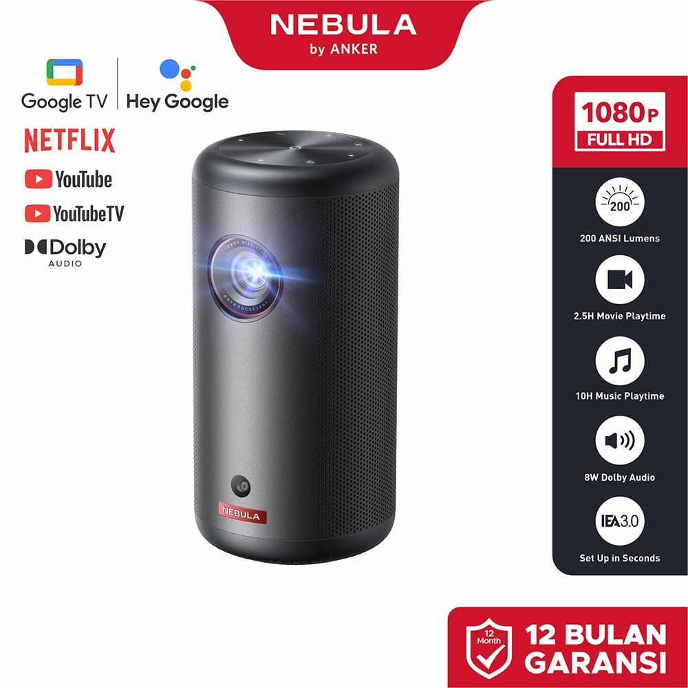 NEBULA Capsule 3 GTV Projector Netflix Officially Licensed 1080P Smart Mini Projector with Wi-Fi, 2.