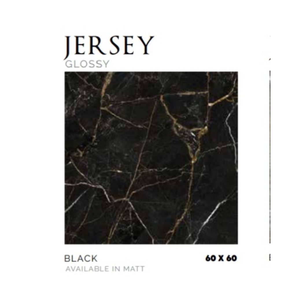 KERAMIK MERK PLATINUM TIPE JERSEY BLACK UKURAN 60X60 WARNA LATAR HITAM MOTIF SERAT EMAS PERMUKAAN TE
