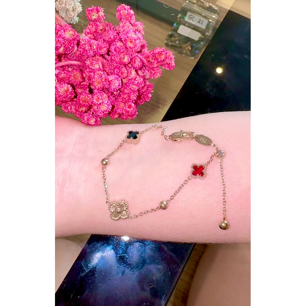Gelang serut kait Rose gold Clover grafir 750