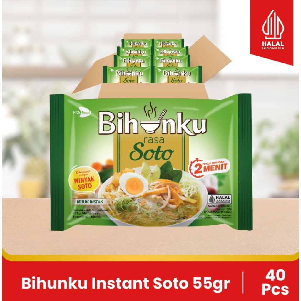 

Bihunku Instan - Soto - 1 karton - 40 Pcs - 55gr