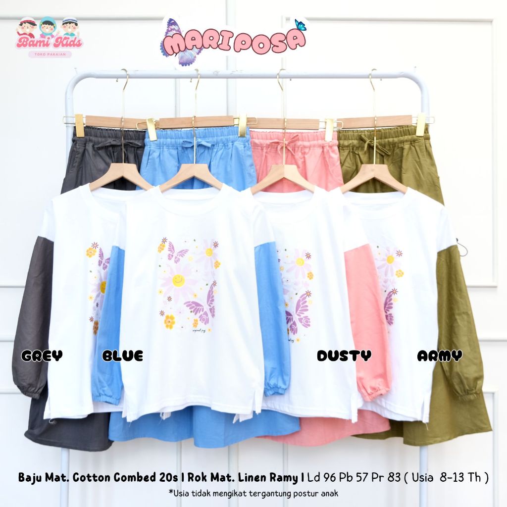 MARIPOSA SET ANAK 8 - 13 TAHUN PEREMPUAN BAHAN COTTON COMBED 20S PREMIUM ORI BAMI KIDS