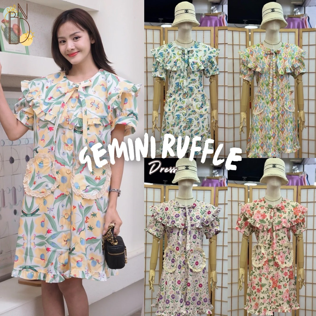 Gemini ruffle ribbon dress / dress wanita / dress bangkok / dress bunga bunga / dress import