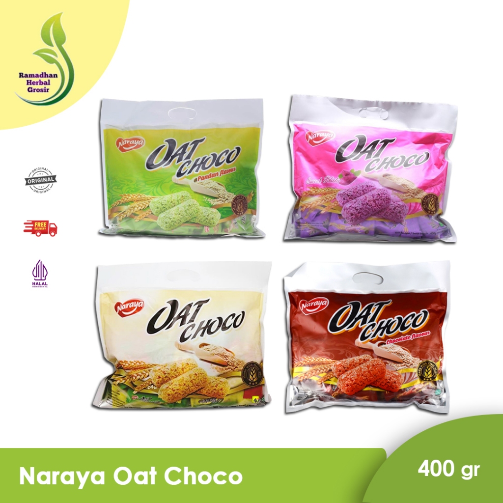 

Oat Choco Naraya 400gr – Cemilan Oat Sereal Sehat & Enak / Original - Pandan - Ubi Ungu - Cokelat