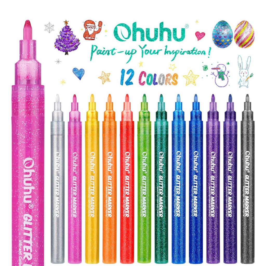 Ohuhu 12 Color Glitter Marker Spidol Non Toxis Co