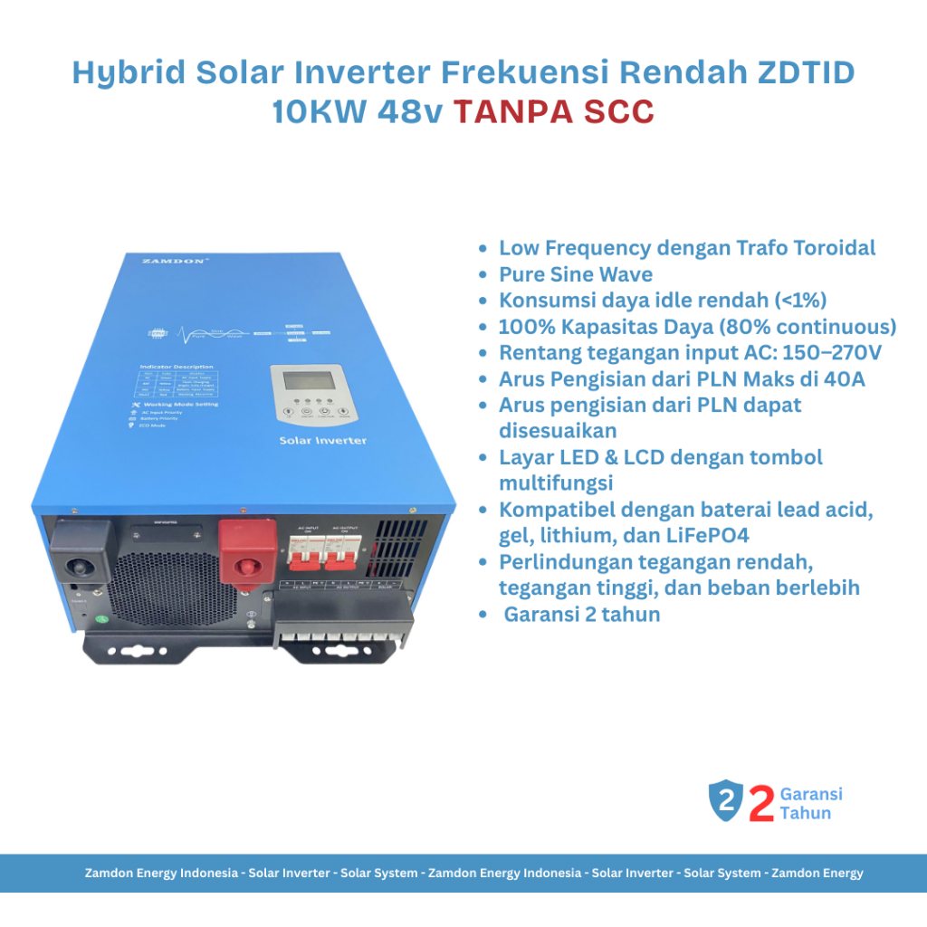 Inverter Zamdon Hybrid 10.000W 48V | Frekuensi Rendah | Off Grid | Non/Tanpa MPPT | Tahan Beban Bera