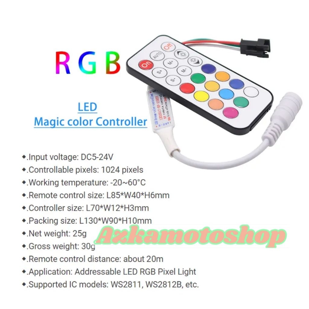 modul remote led strip ws2811 ws2812b 21 key