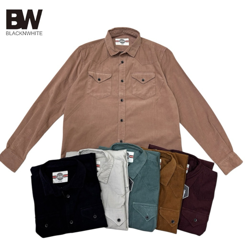 ABOKI ORIGINAL - Kemeja Aboki Katun Corduroy Premium Lengan Panjang Casual Santai Kemeja Kerja