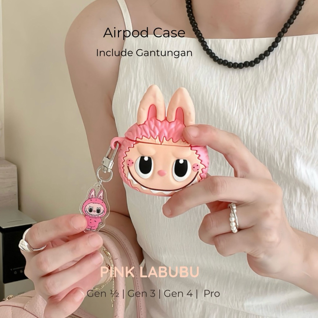 Premium Casing AirPods [PINK LABUBU] AirPods 1 2 3 4 Pro Pro2 Penutup Perlindungan Airpod