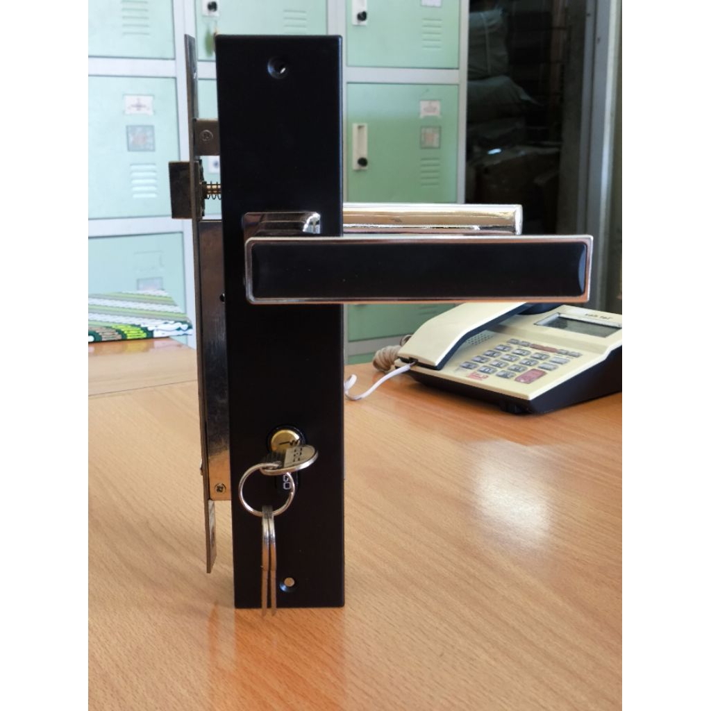 kunci pintu rumah set minimalis hitam doff ukuran besar, gagang pintu rumah modern