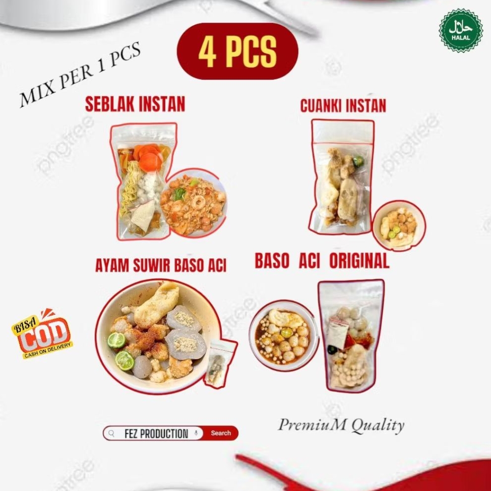 

PAKET ICIP 4 PCS MIX SEBLAK / BOCI / CUANKI / BASO ACI AYAM SUWIR