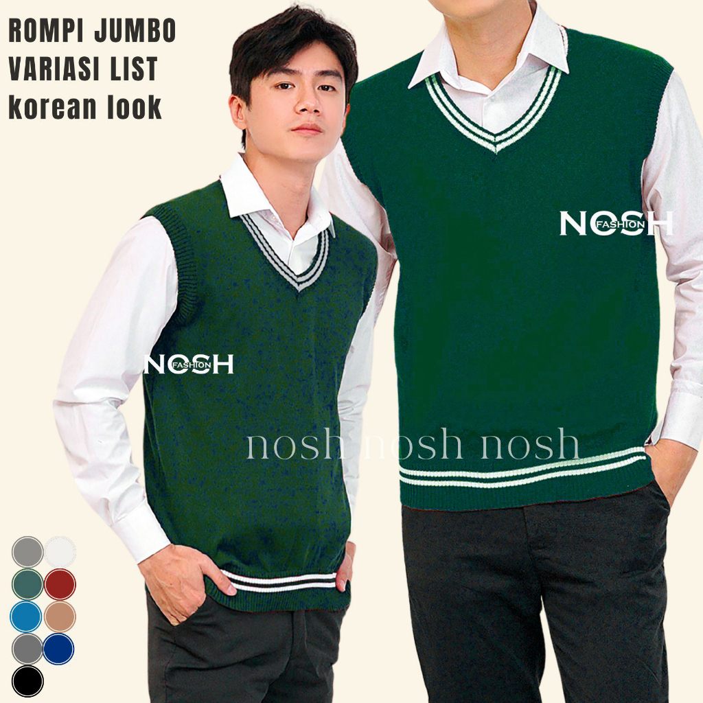 LO9 Rompi Rajut Korea List Putih / Sweater Rompi Korea Rajut Vneck / Vest Knit Rompi Kantor Kerja