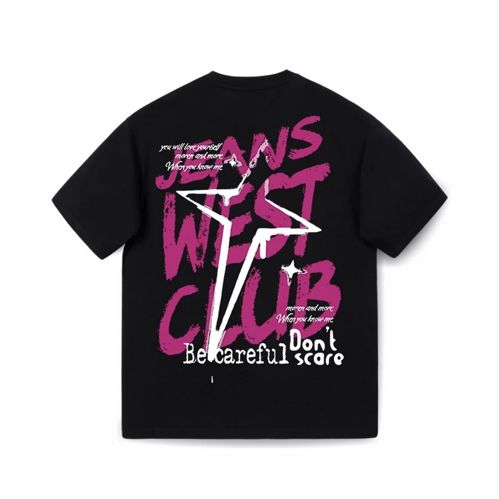 KERWATS boxy tee Kaos T Shirt Pria wanita Hitam Bahan Carton 100%Katun 24S Lengan Pendek JEANS WEST 