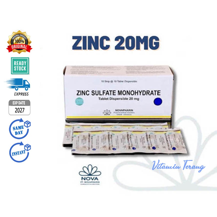 (STRIP isi 10) ZINC 20mg EXP 2027 Zinc Sulfate Monohydrate 20 mg Novapharin