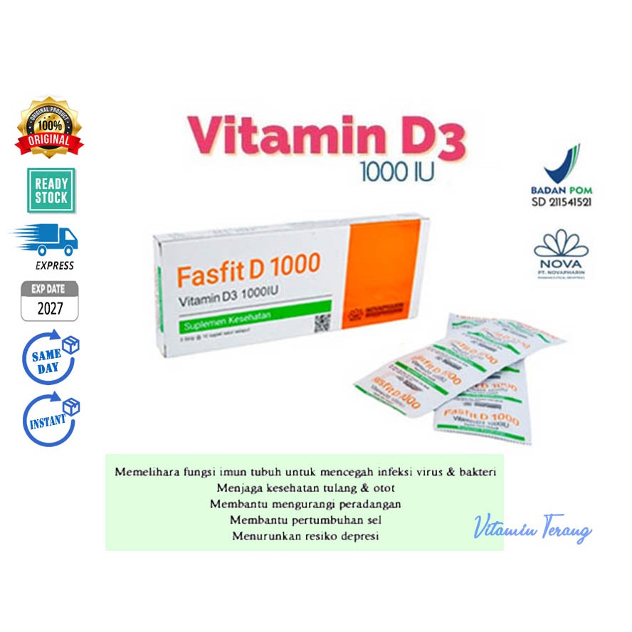 (STRIP isi 10) FASFIT D1000 IU Comvit Vitamin D3 1000 IU Vitamin Tulang Otot Sendi Imun