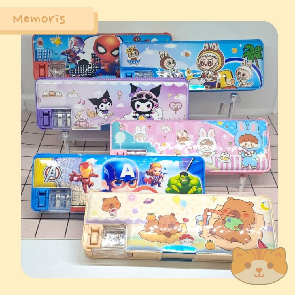 

Kotak Pencil Case Magnet+Rautan Spiderman Capybara Kapten Amerika Labubu Kuromi Fancy