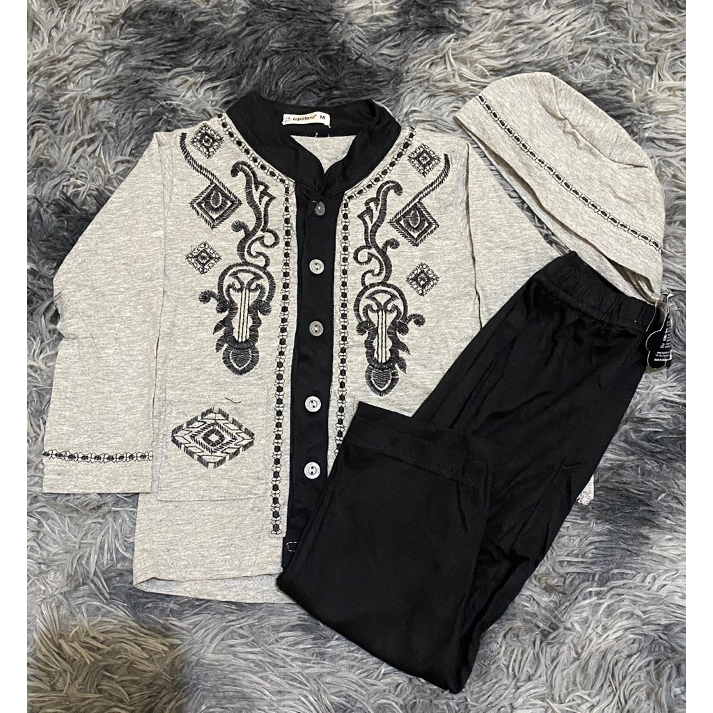 Set Baju Koko Peci Ori Hipofant/Setelan Koko Peci Hipofant Anak/Bayi Muslim