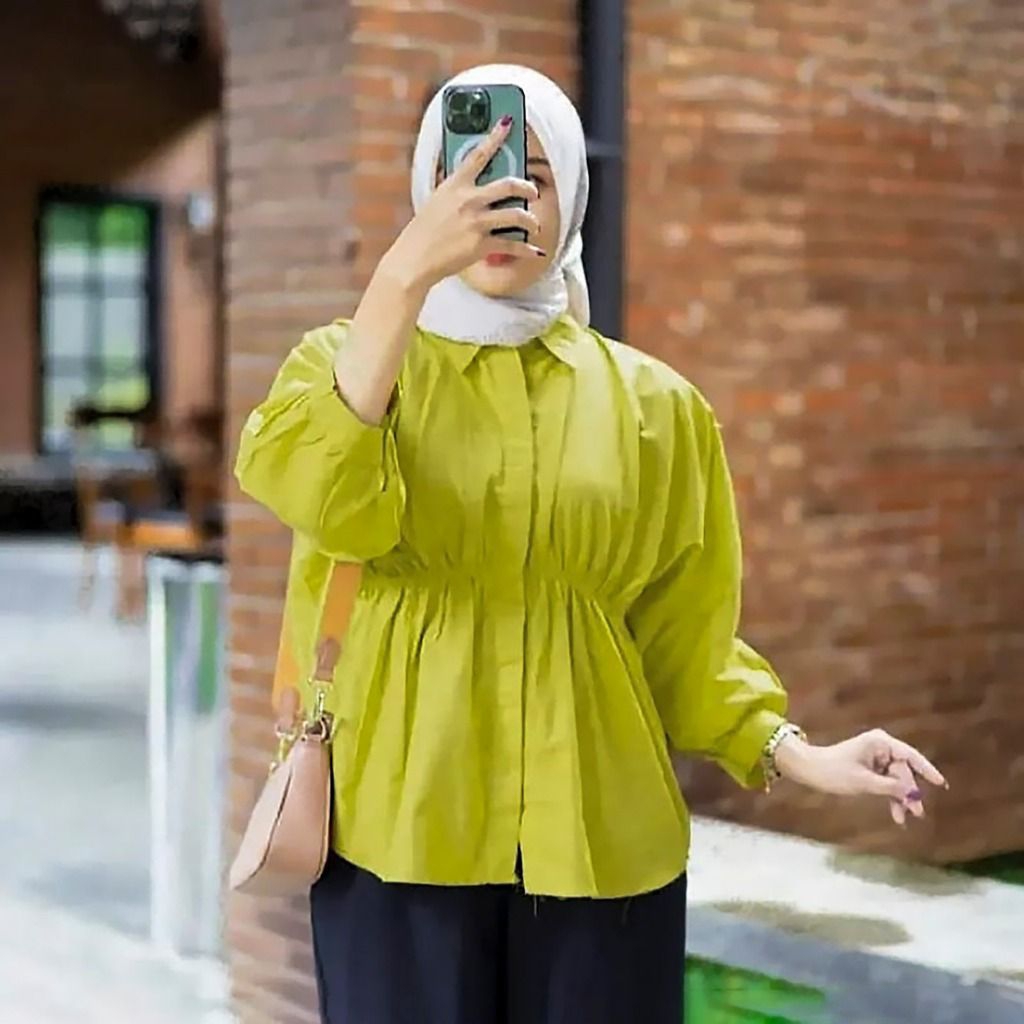 KEMEJA Atasan Wanita Kerut Depan KEMEJA BLOUSE