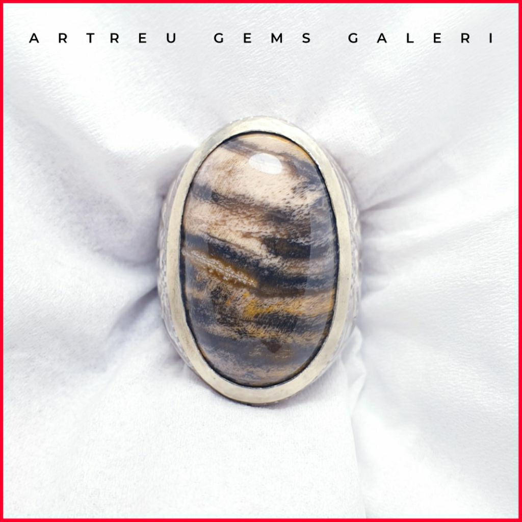 Batu Motif Belang Harimau | COD Bisa | Cincin Batu Akik Ring 5 - 10