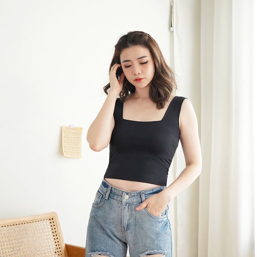 Tanktop Square Double Layer - Baju Wanita Crop Top Tanktop Square