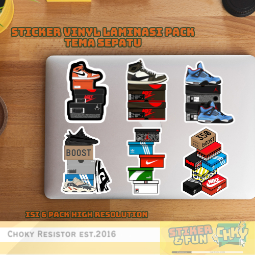 

Stiker Sticker Pack Isi 6 Pcs Vinyl Laminasi SNEAKERS BOX NIKE x ADIDAS