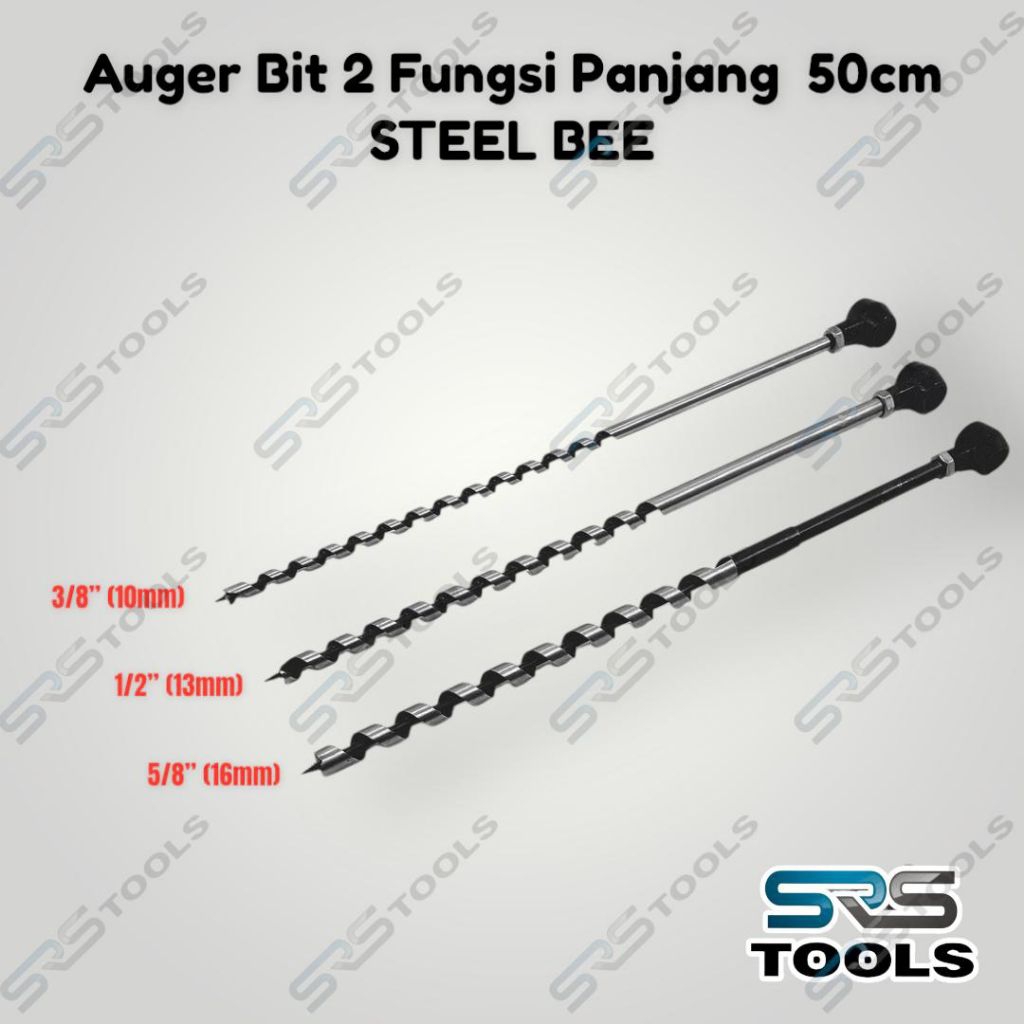 STEEL BEE Mata Bor Kayu Naga Panjang 50 cm 10 13 16 mm / Auger Bit 2 Fungsi 3/8 1/2 5/8 Inch 3/8" 1/